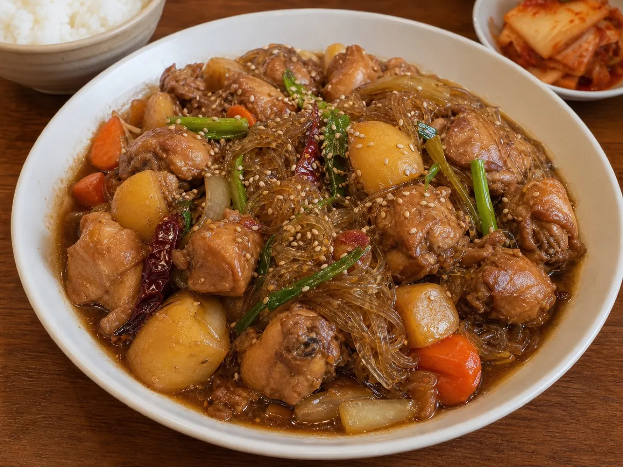 Andong Jjimdak (Braised Chicken with Glass Noodles) — served