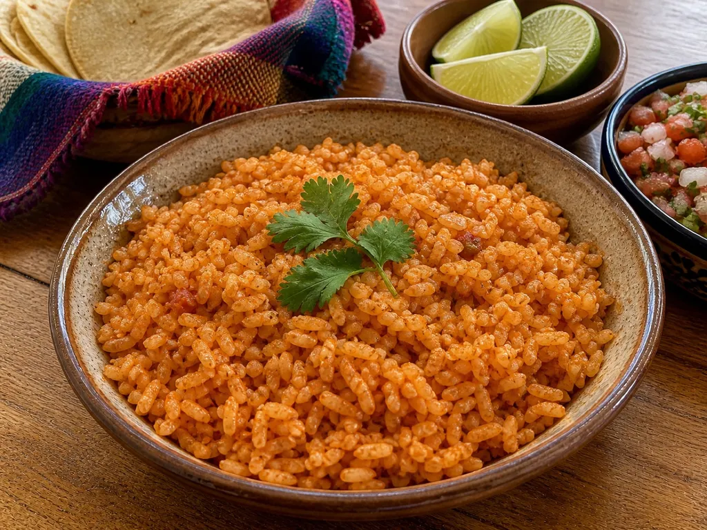 Arroz Rojo (Mexican Rice) — plated and served