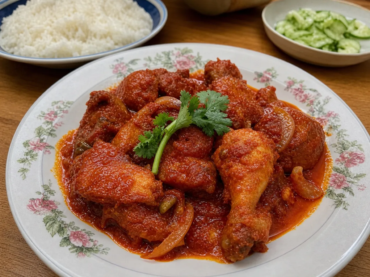 Ayam Masak Merah — served