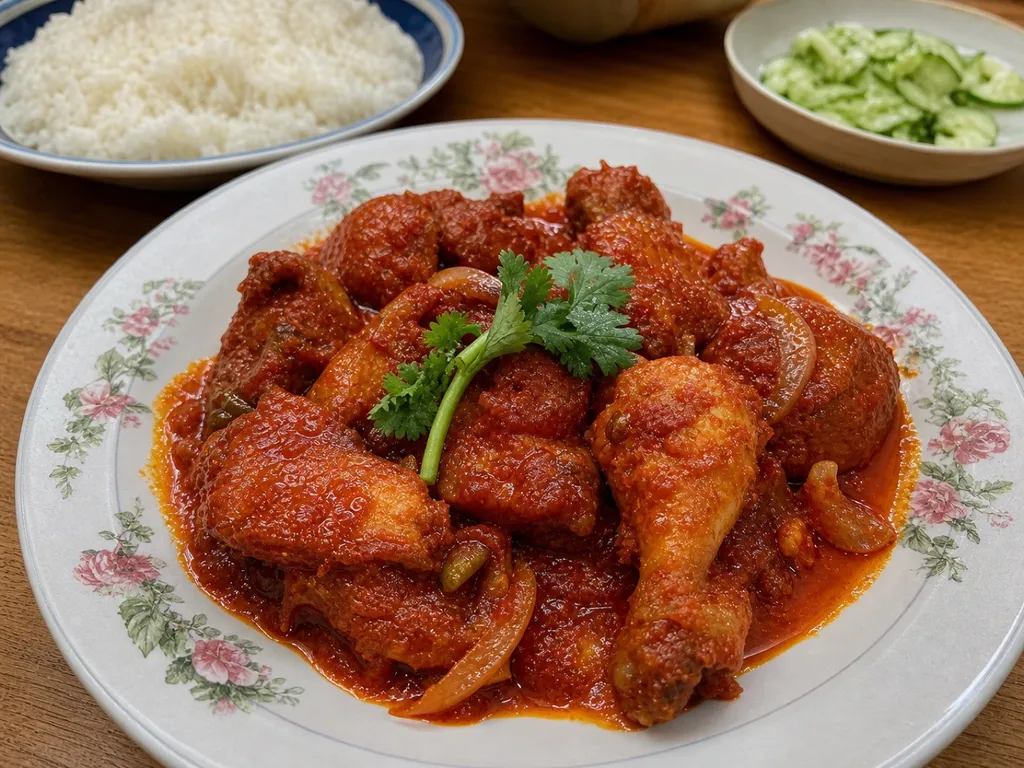 Ayam Masak Merah — plated and served
