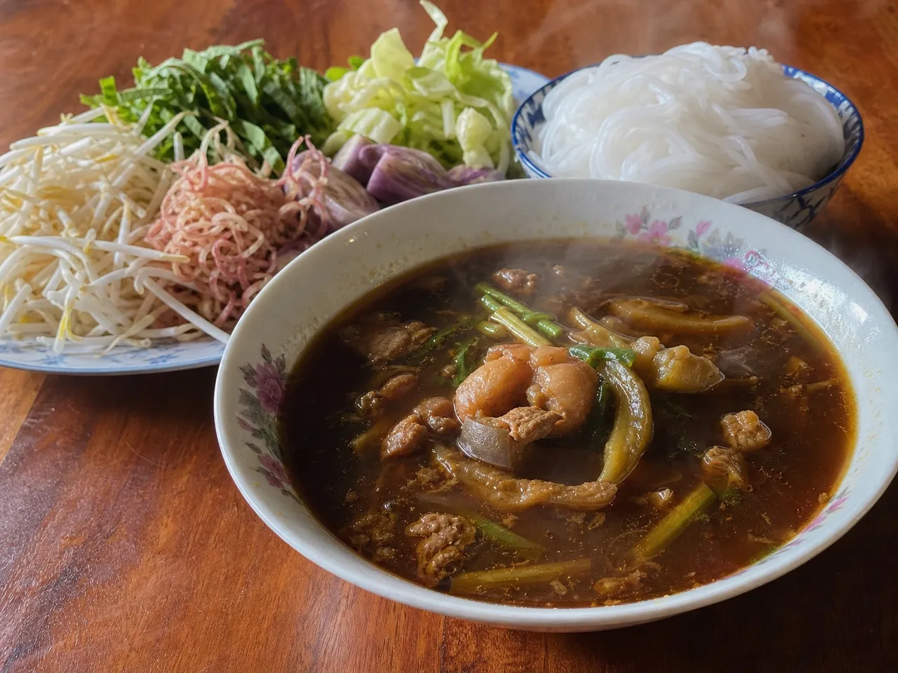 Bún Mắm (Fermented Fish Noodle Soup) — served