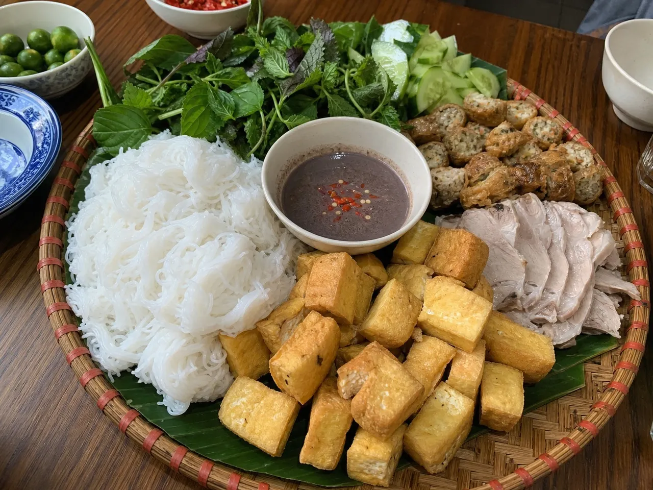 Bún Đậu Mắm Tôm (Noodles with Tofu and Shrimp Paste) — served