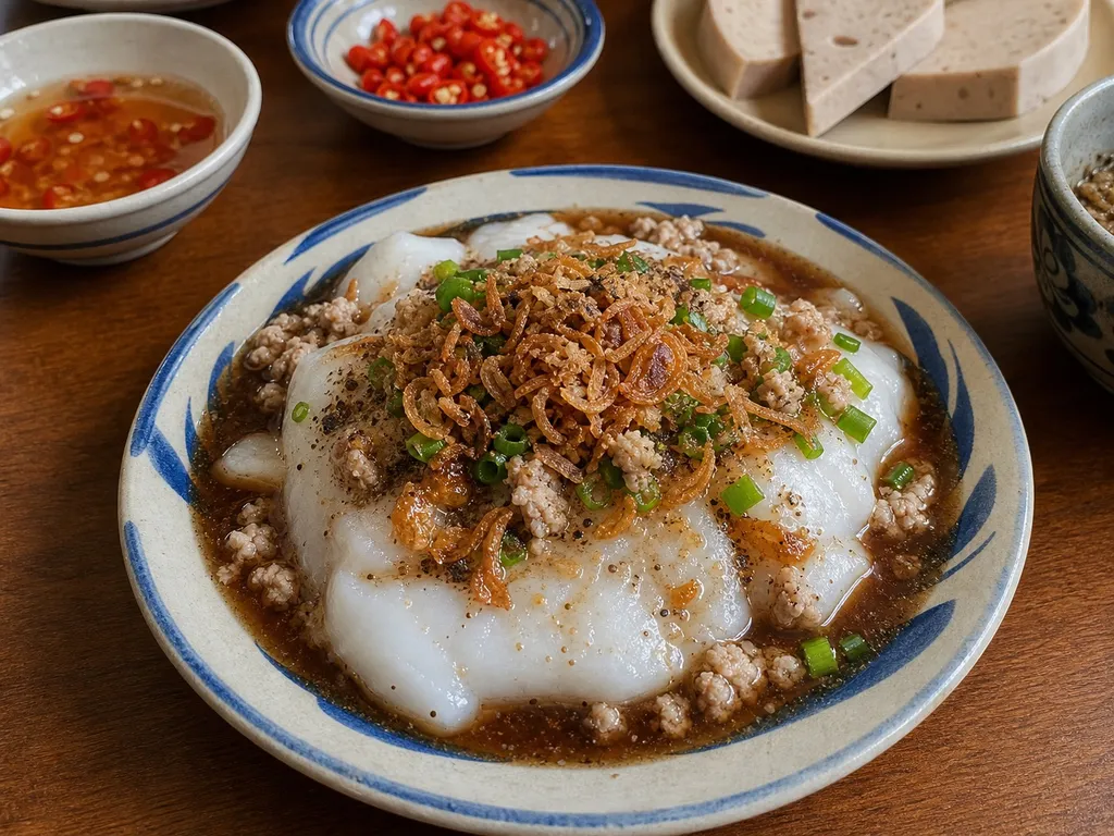 Bánh Đúc (Savory Rice Cake) — plated and served