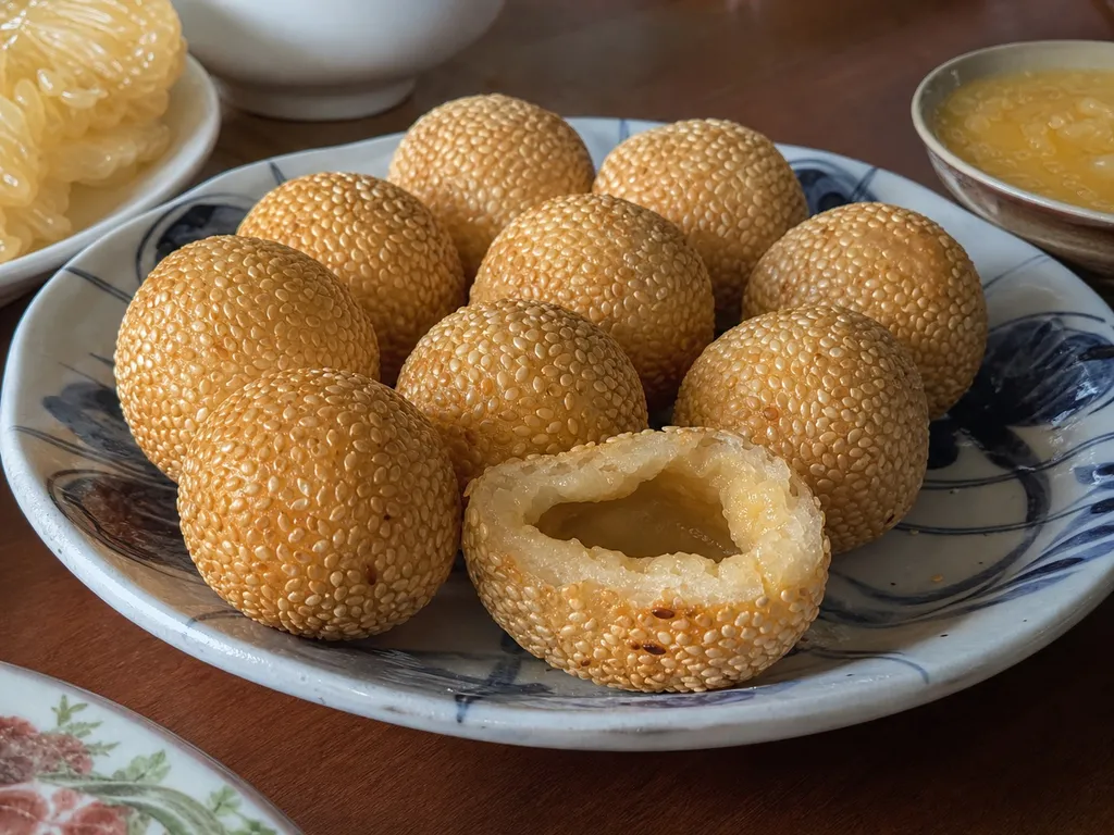 Bánh Cam (Sesame Balls) — plated and served