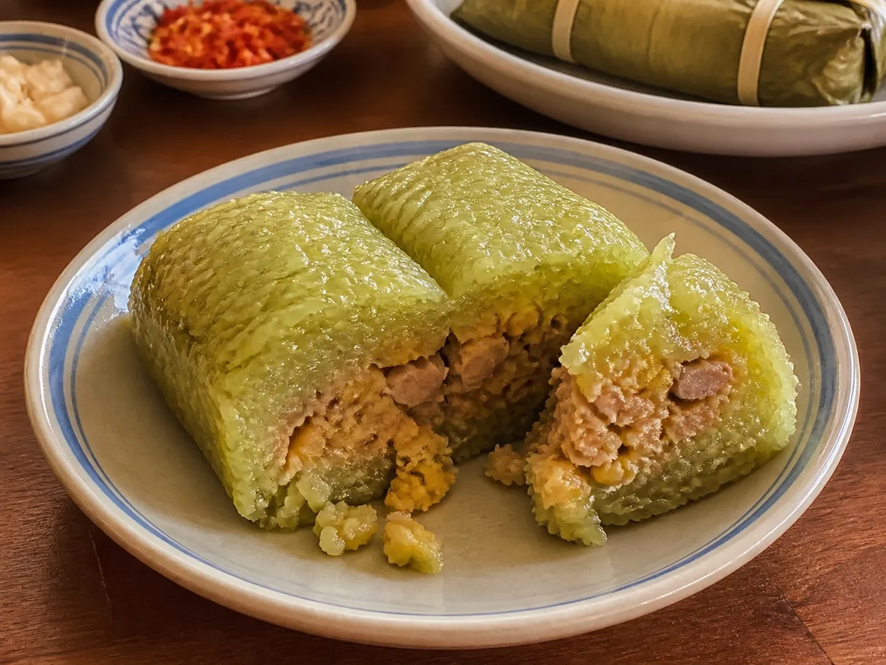 Bánh Chưng (Sticky Rice Cake) — served