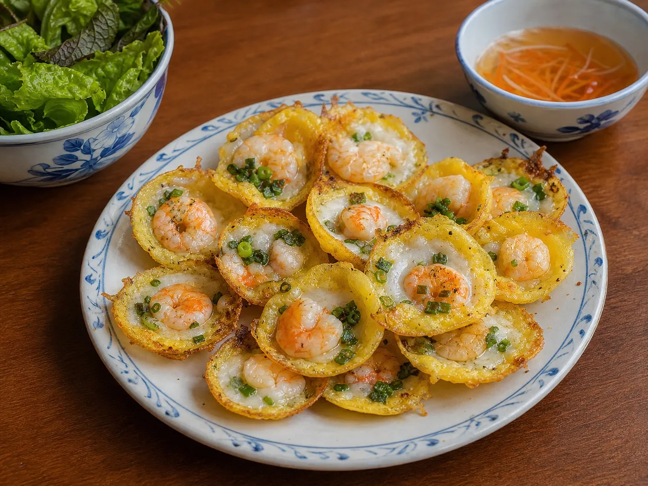 Bánh Khọt (Mini Savory Pancakes) — served