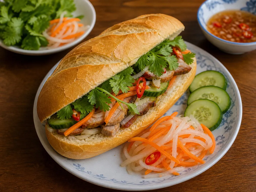Bánh Mì (Vietnamese Baguette Sandwich) — plated and served