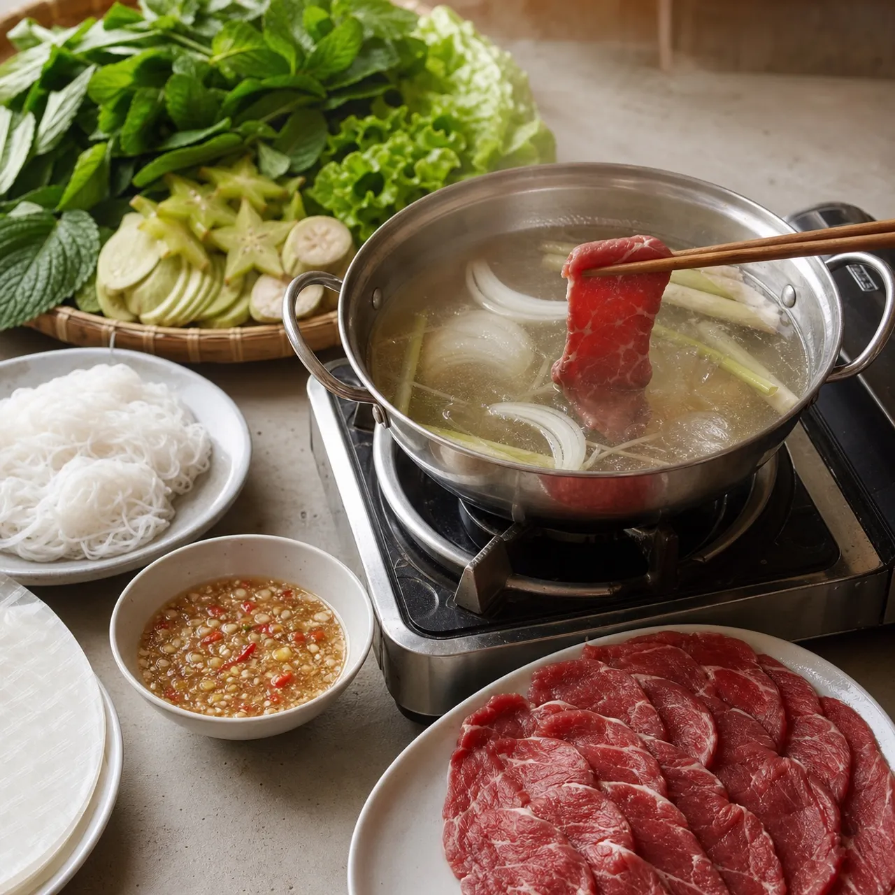 Bò Nhúng Dấm (Beef Fondue) — Vietnamese recipe