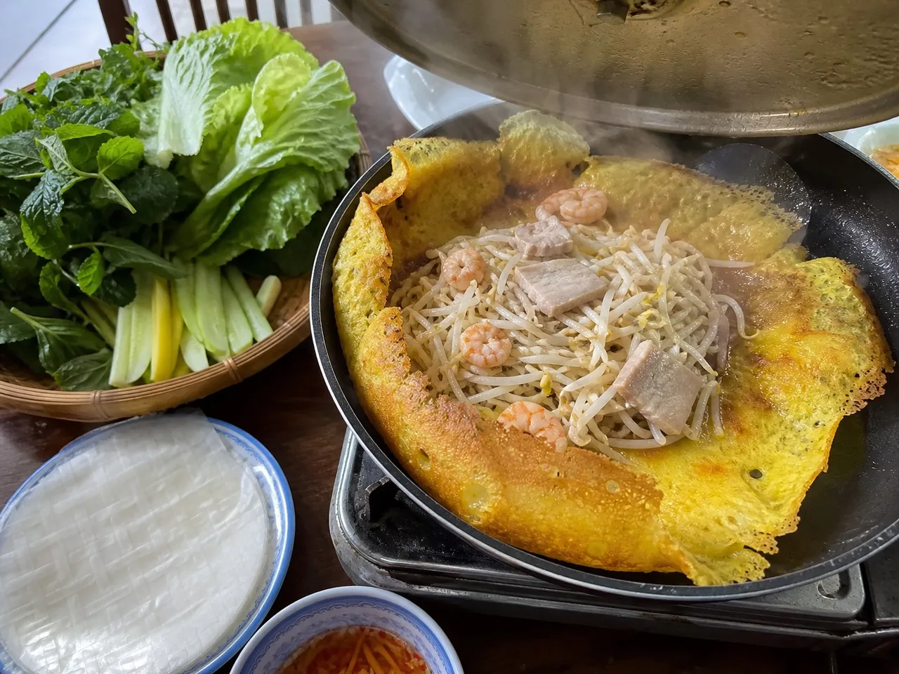 Bánh Xèo (Crispy Vietnamese Pancake) — served