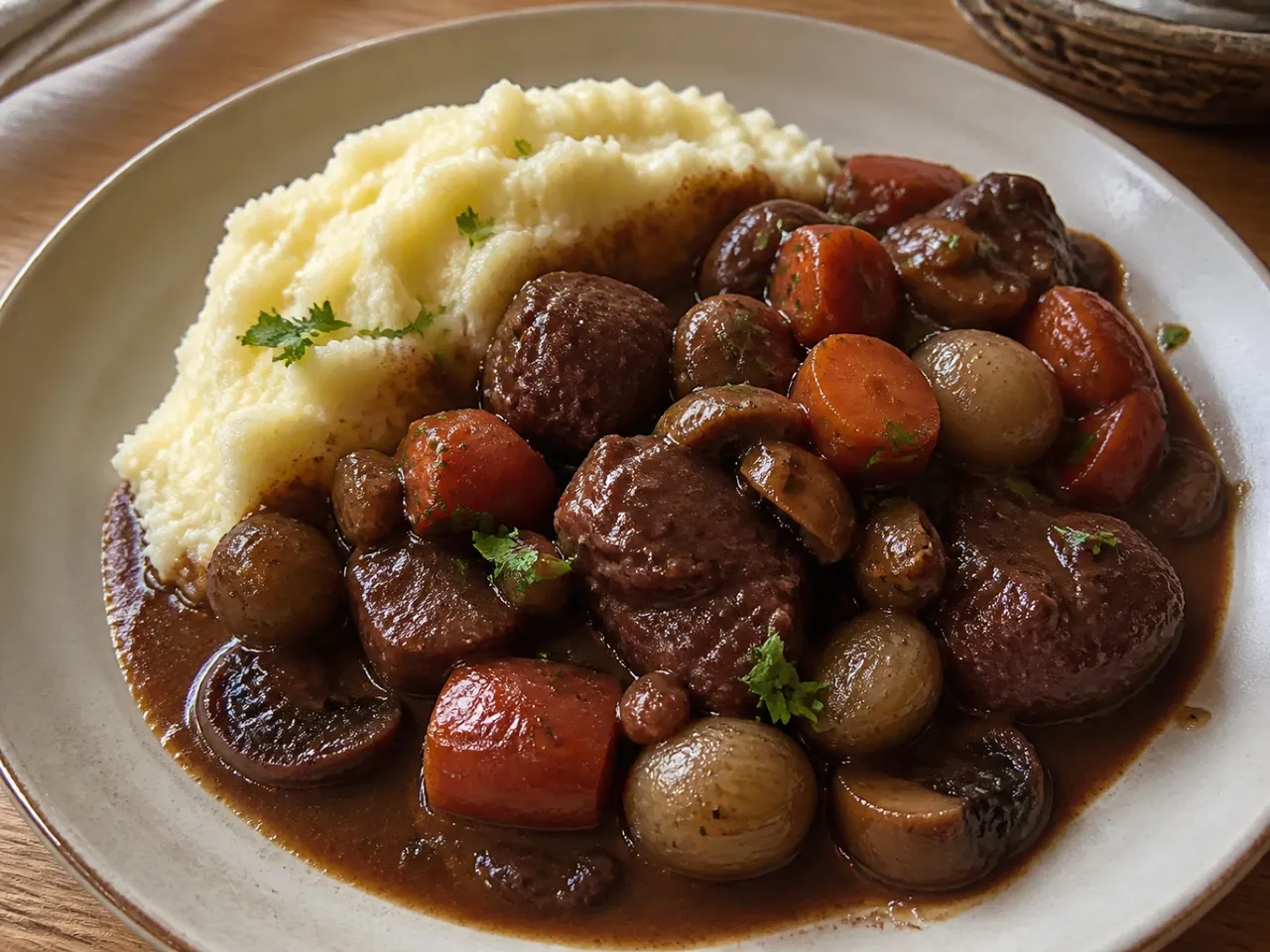 Bœuf Bourguignon — served