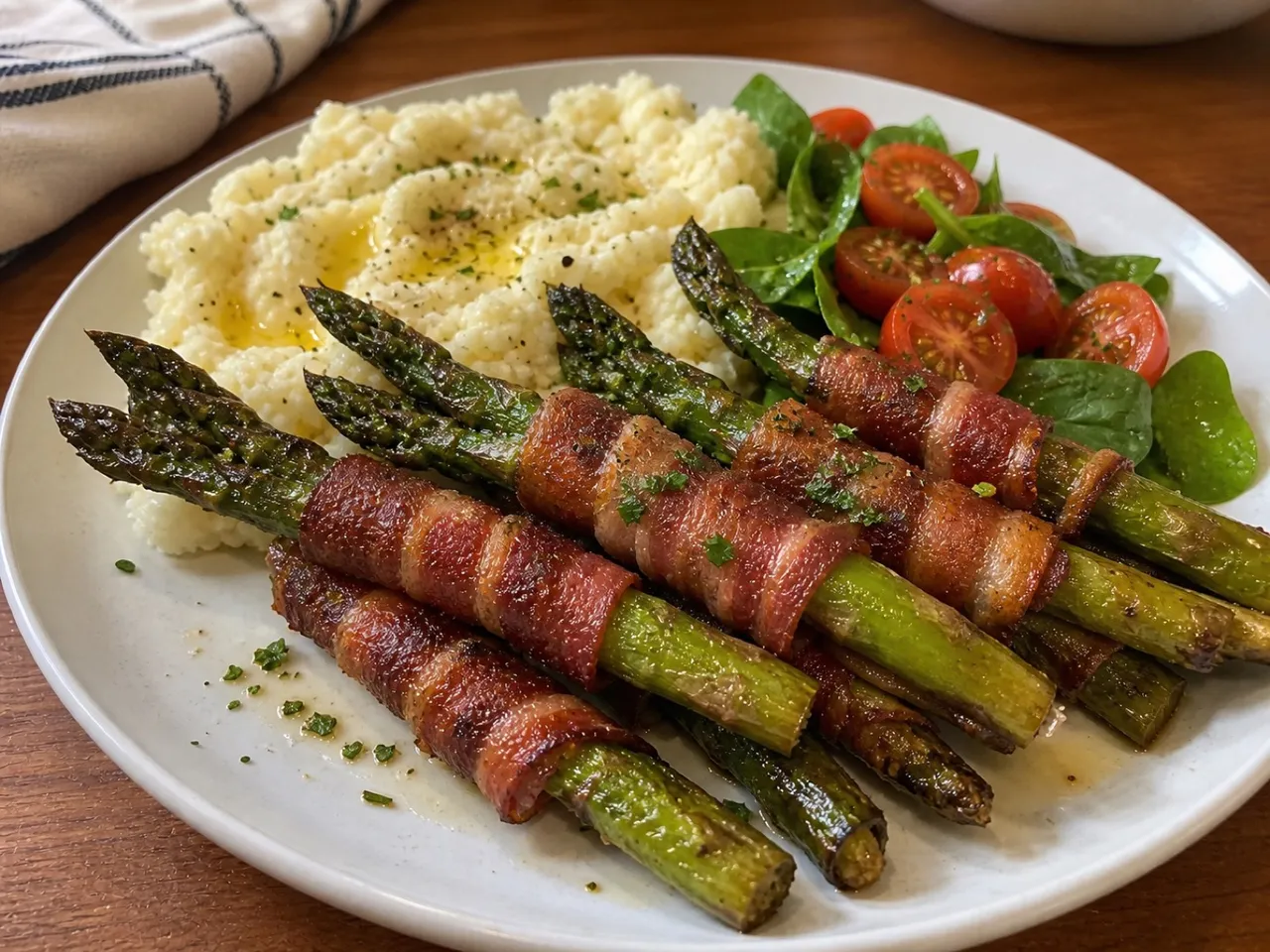 Bacon Wrapped Asparagus — served