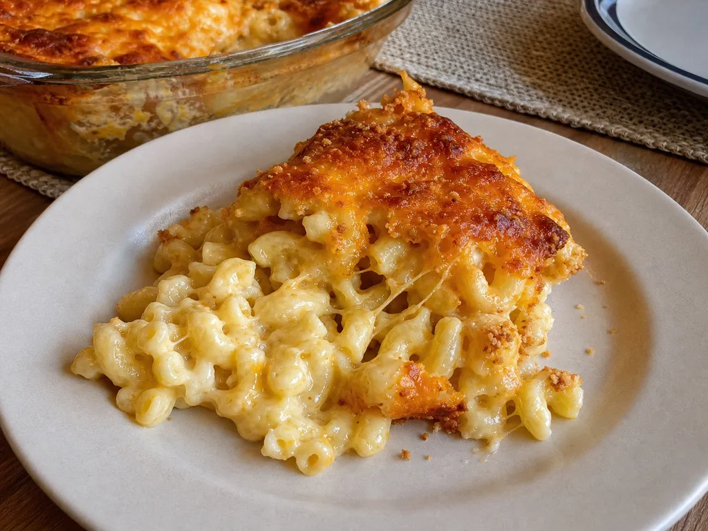 Baked Macaroni and Cheese — plated and served