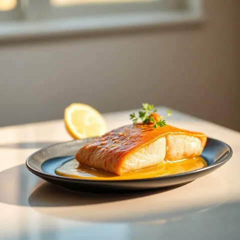 Baked Salmon Fillet With Mustard Sauce