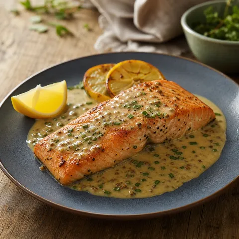 Baked Salmon Fillet With Mustard Sauce — Seafood recipe