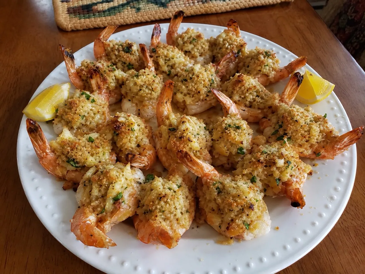 Baked Stuffed Shrimp — served