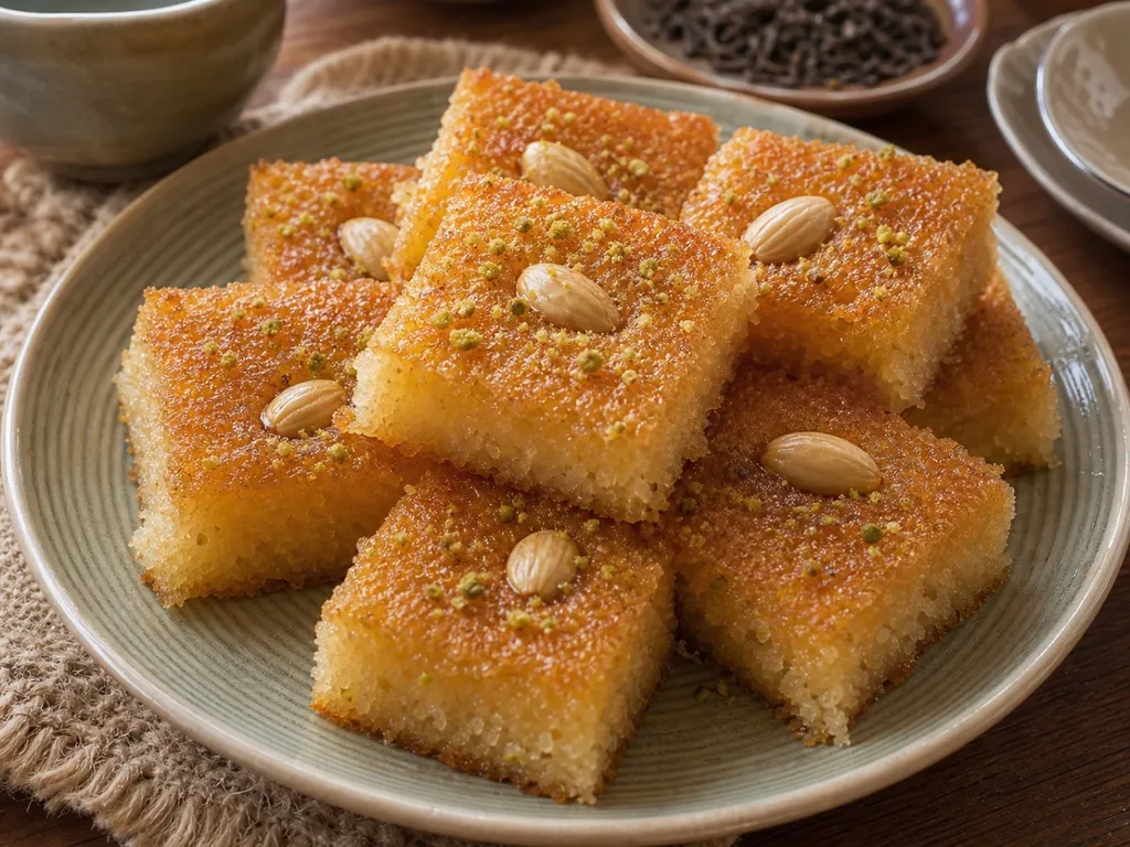 Basbousa — plated and served