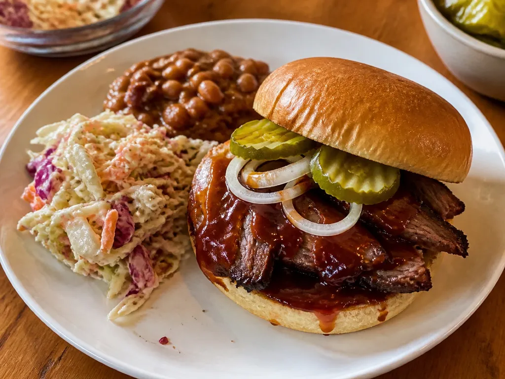 BBQ Brisket Sandwich — plated and served