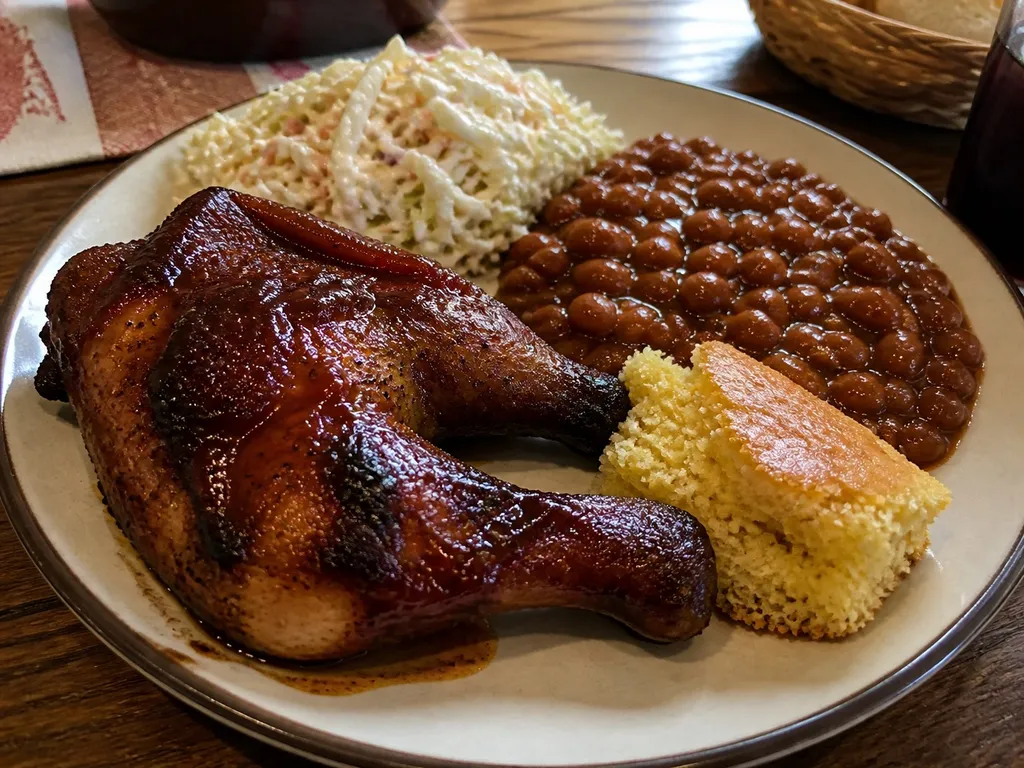 BBQ Chicken Quarters — plated and served