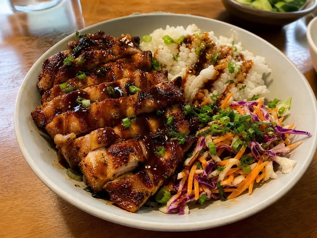 BBQ Chicken Rice Bowl — plated and served