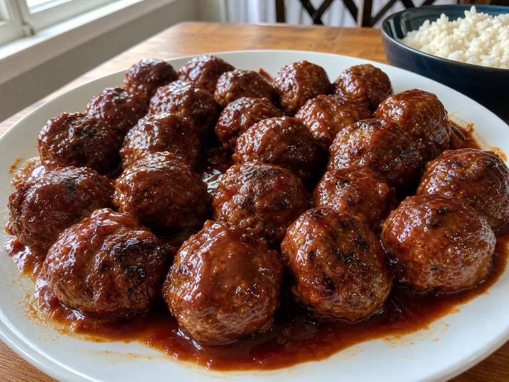 BBQ Meatballs — plated and served
