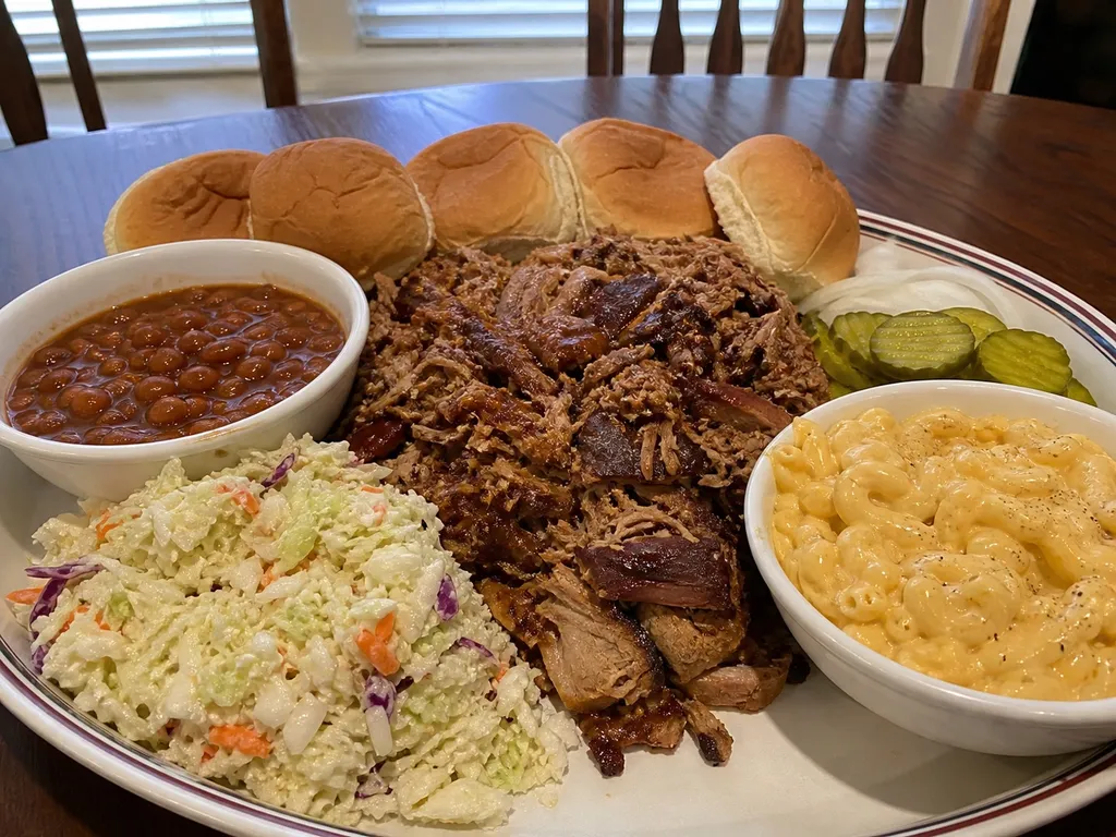 BBQ Pulled Pork Platter — plated and served