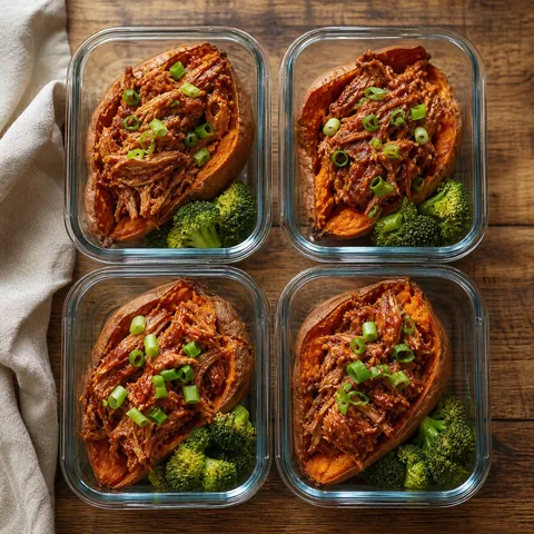 BBQ Pulled Pork Stuffed Sweet Potatoes — Meal Prep recipe