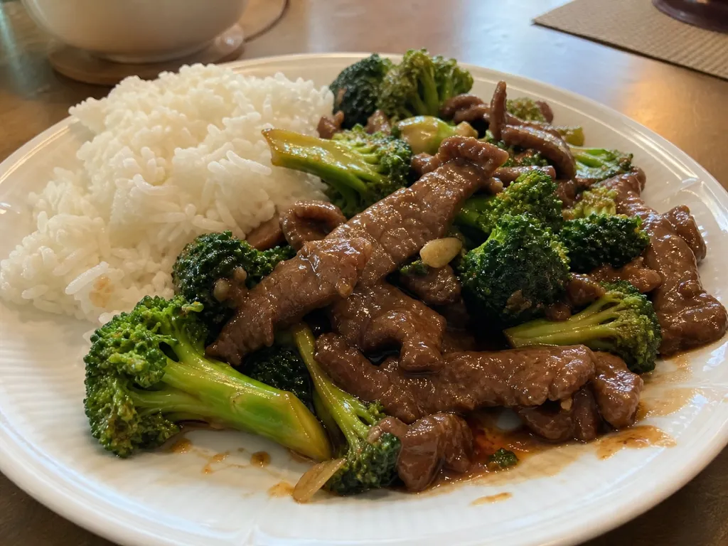 Beef and Broccoli — plated and served
