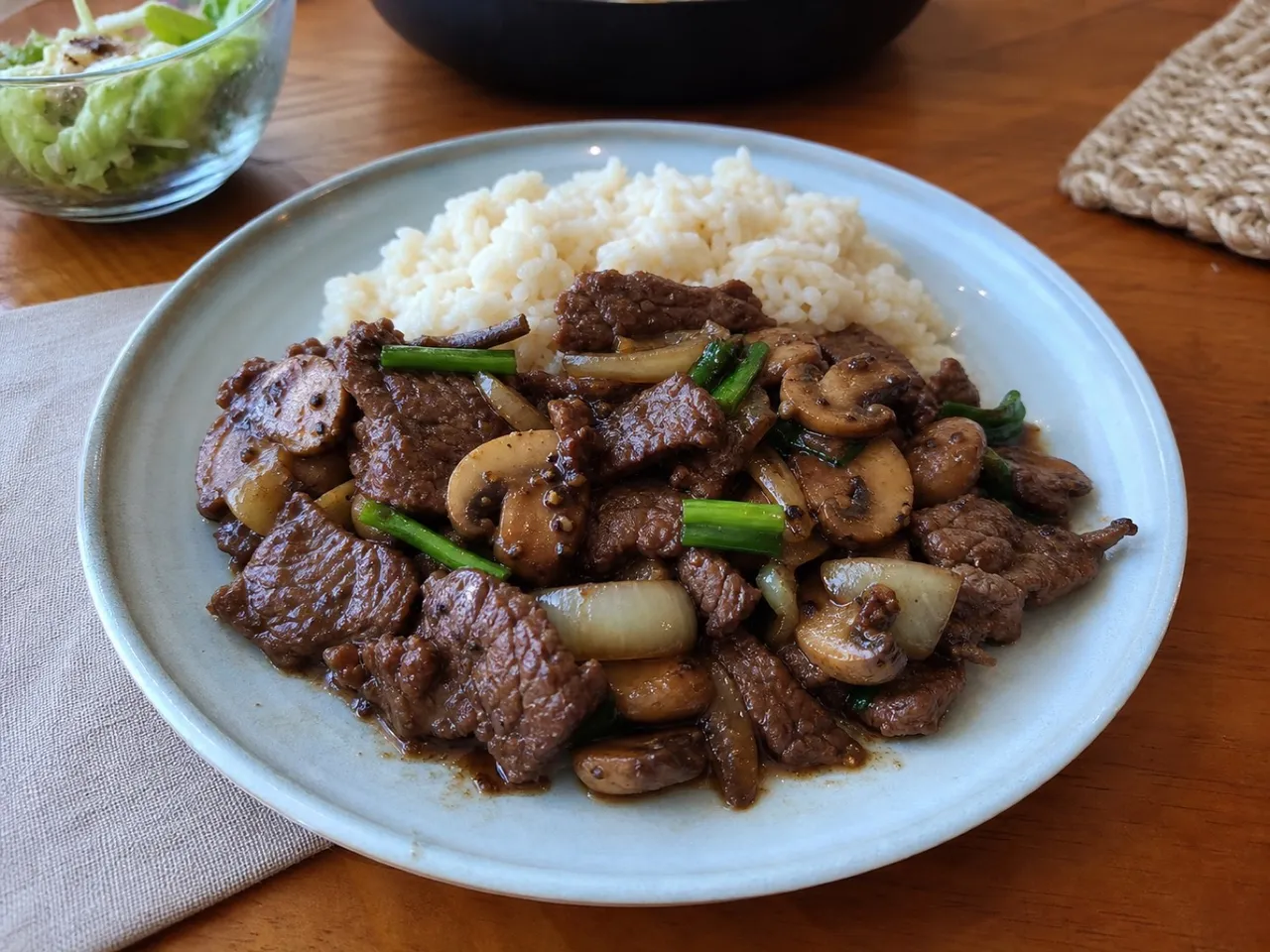 Beef and Mushroom Stir Fry — served