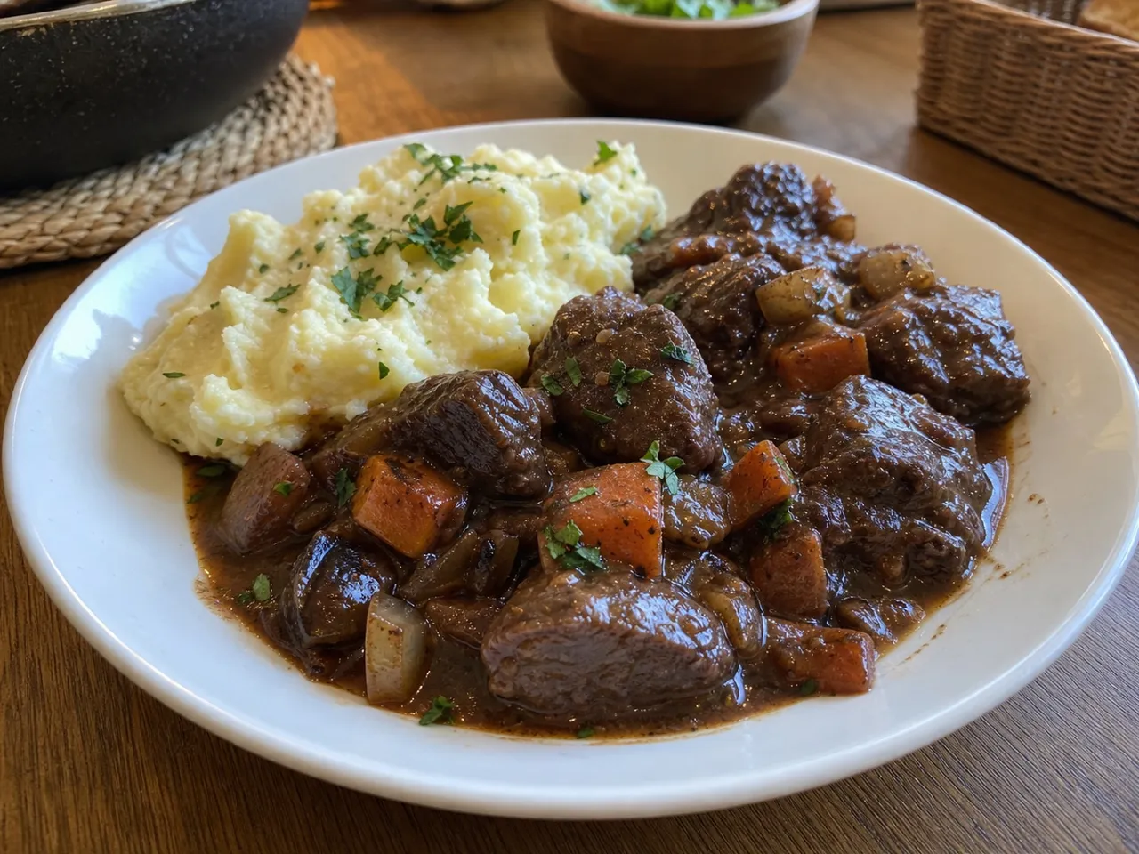Beef Bourguignon — served
