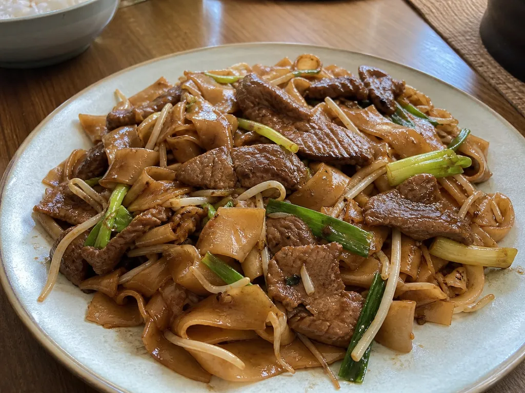 Beef Chow Fun — plated and served