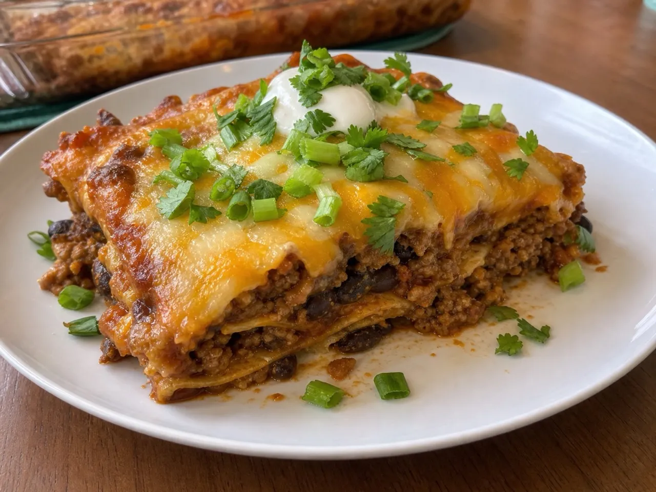 Beef Enchilada Casserole — served