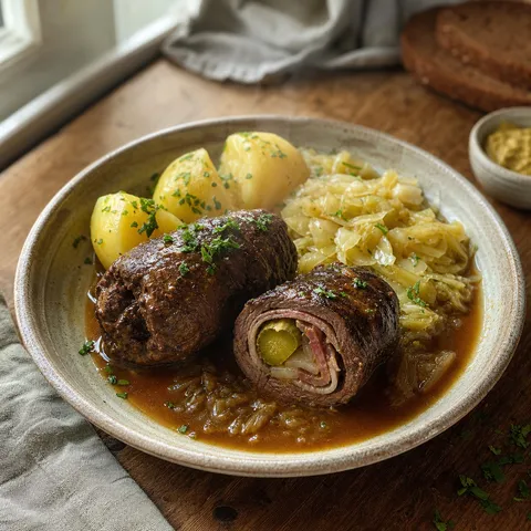 Beef Rouladen with Bacon, Onion, and Pickle — German recipe