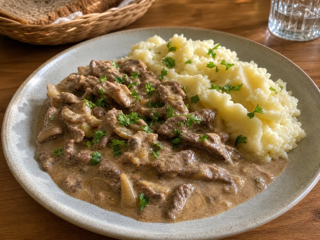 Beef Stroganoff — served