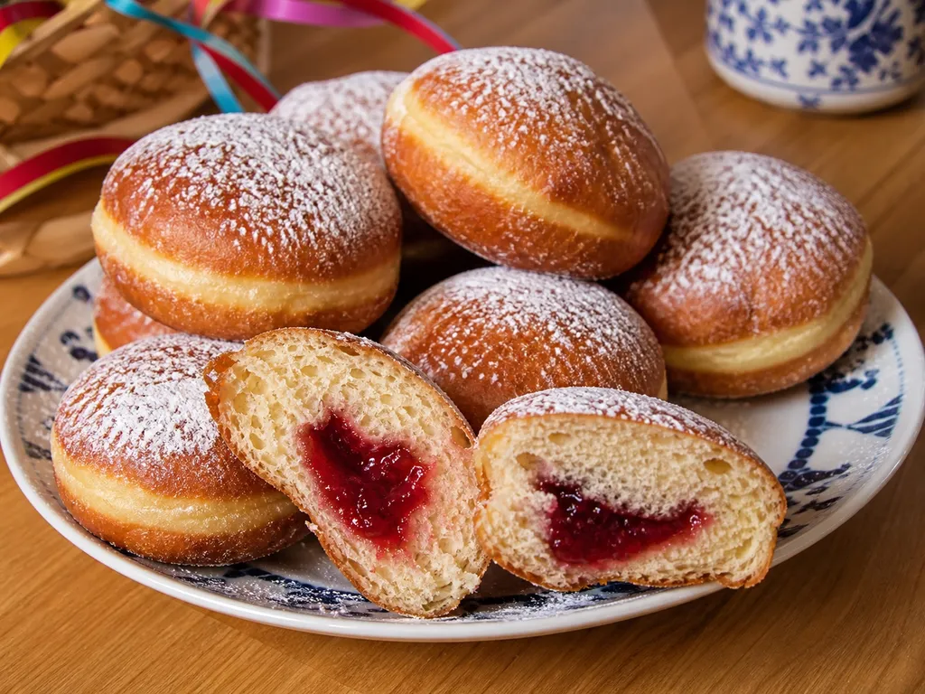 Berliner (German Jelly Doughnuts) — plated and served