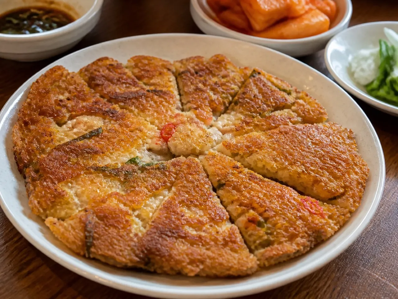 Bindaetteok (Mung Bean Pancake) — served