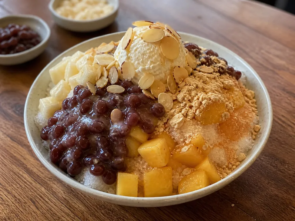 Bingsu (Shaved Ice Dessert) — plated and served