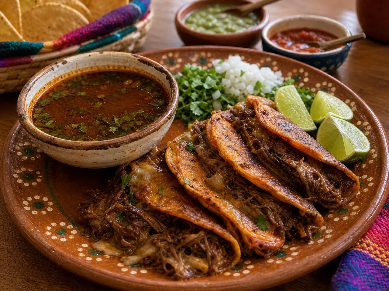 Birria de Res (Quesabirria Tacos) — served