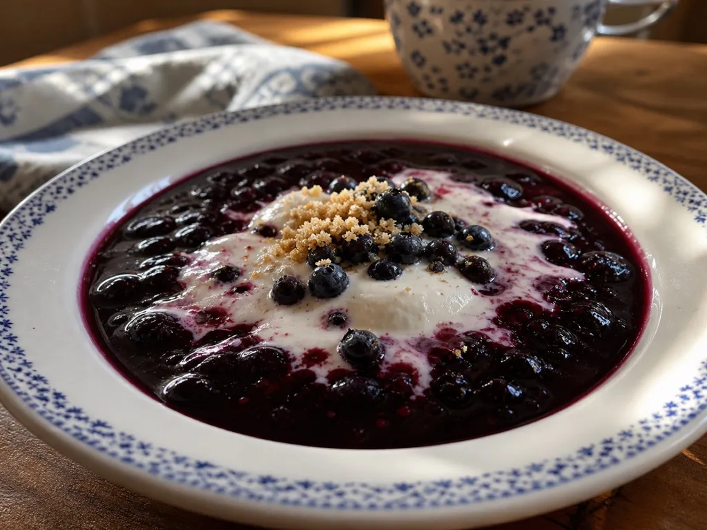 Blåbärssoppa — plated and served