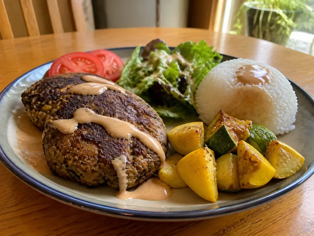 Black Bean Burgers — plated and served
