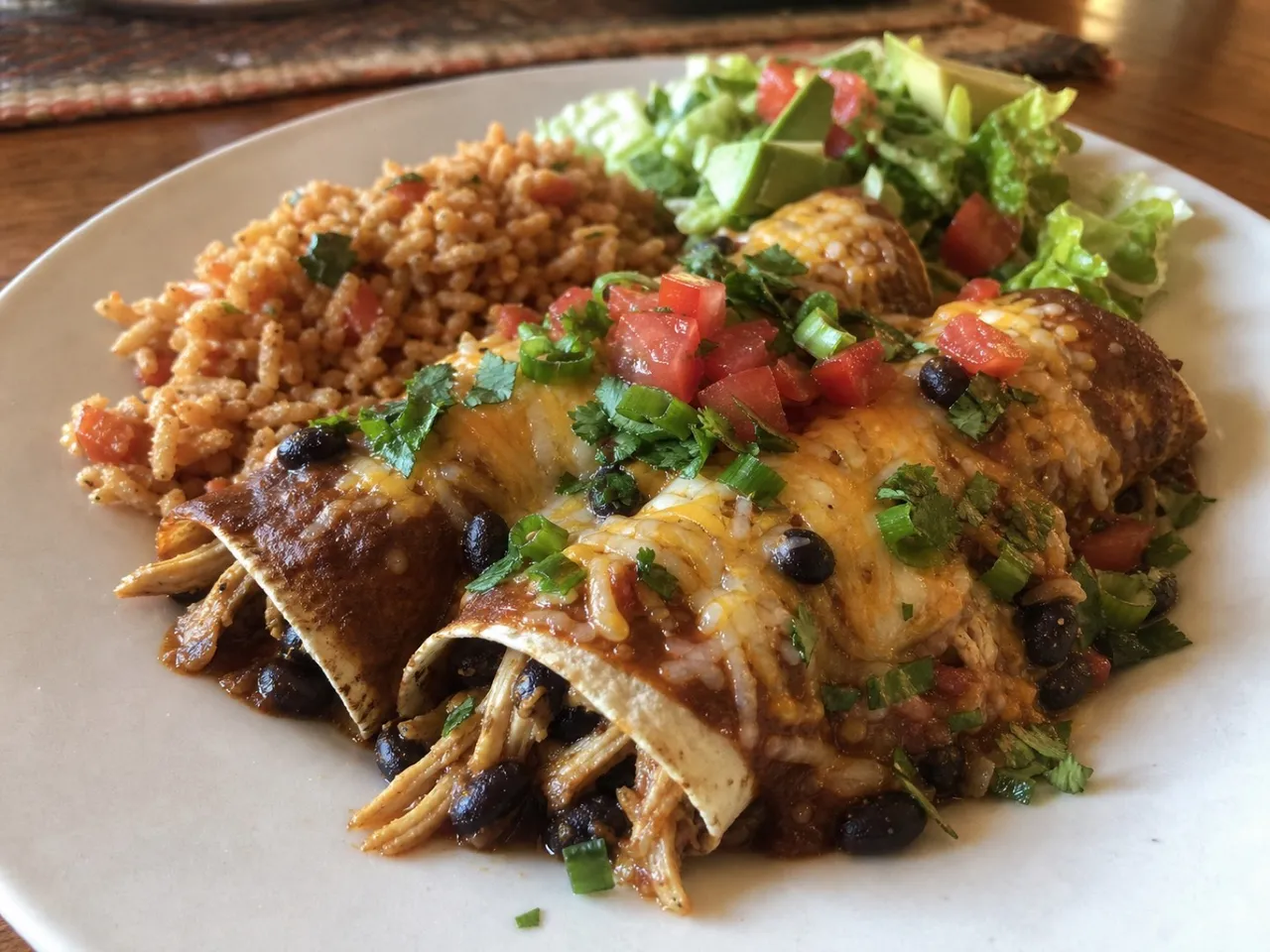 Black Bean Chicken Enchiladas — served