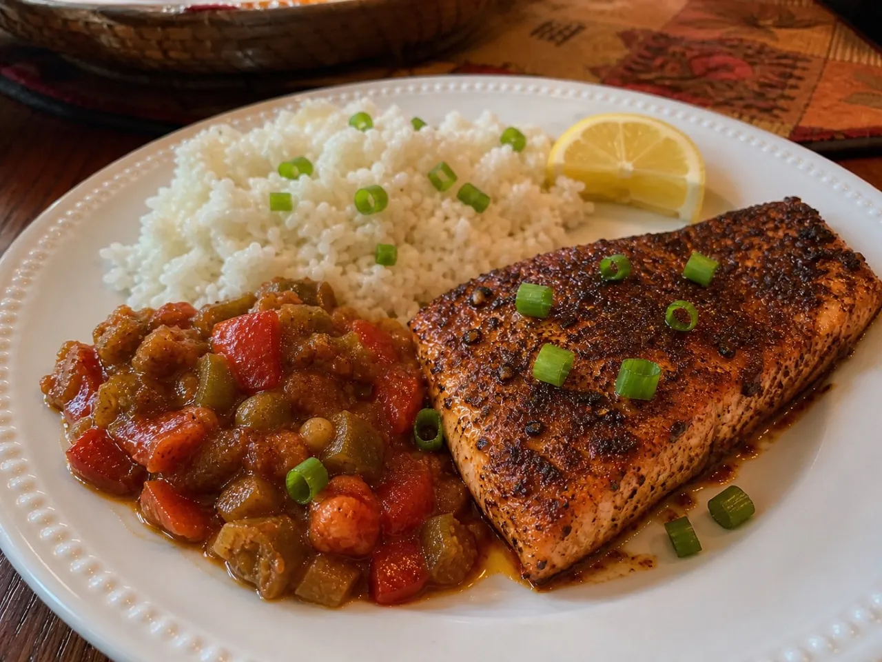 Blackened Salmon — served