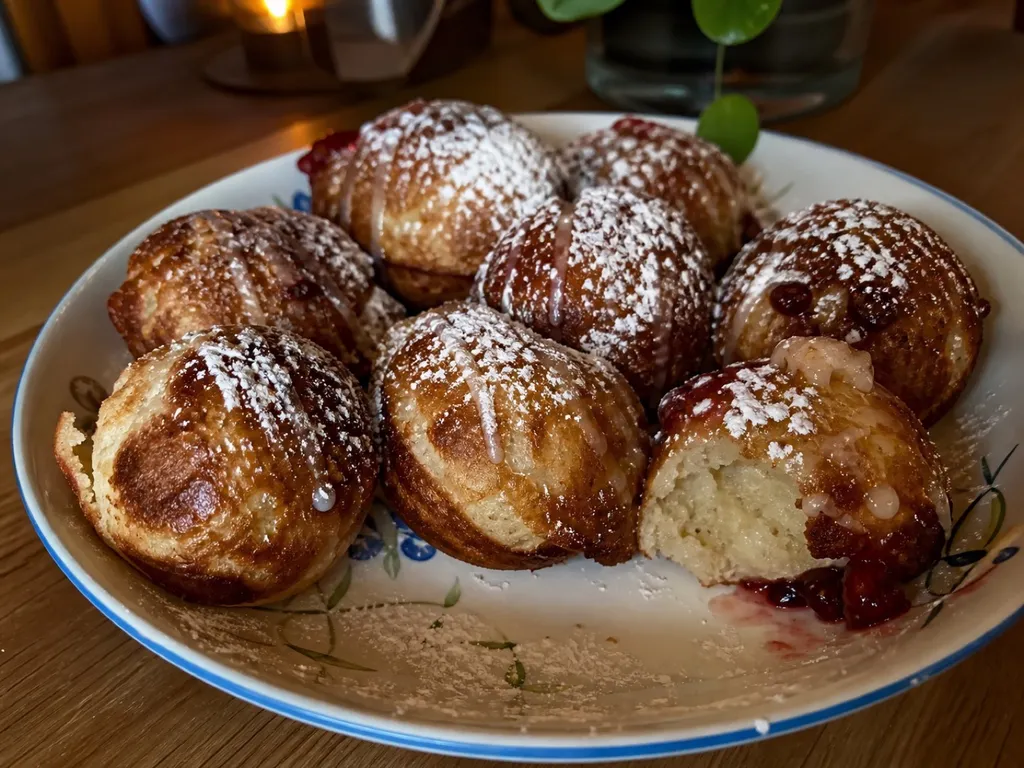Æbleskiver — plated and served