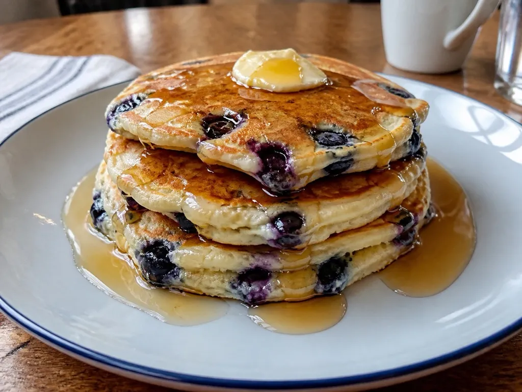 Blueberry Pancakes — plated and served