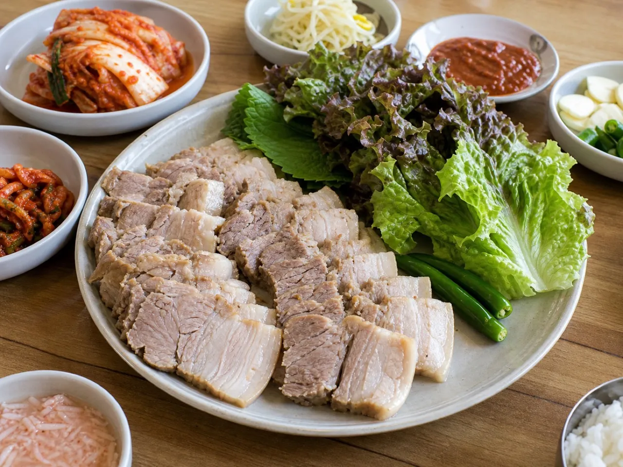 Bossam (Boiled Pork Wrap) — served