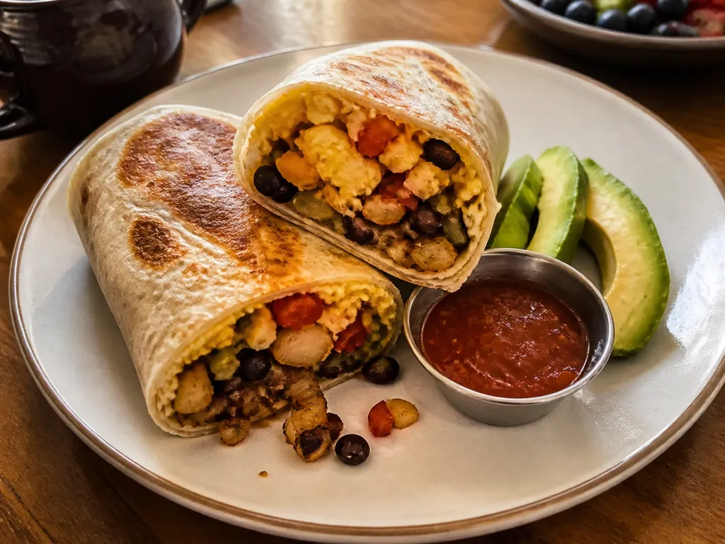 Breakfast Burrito — plated and served