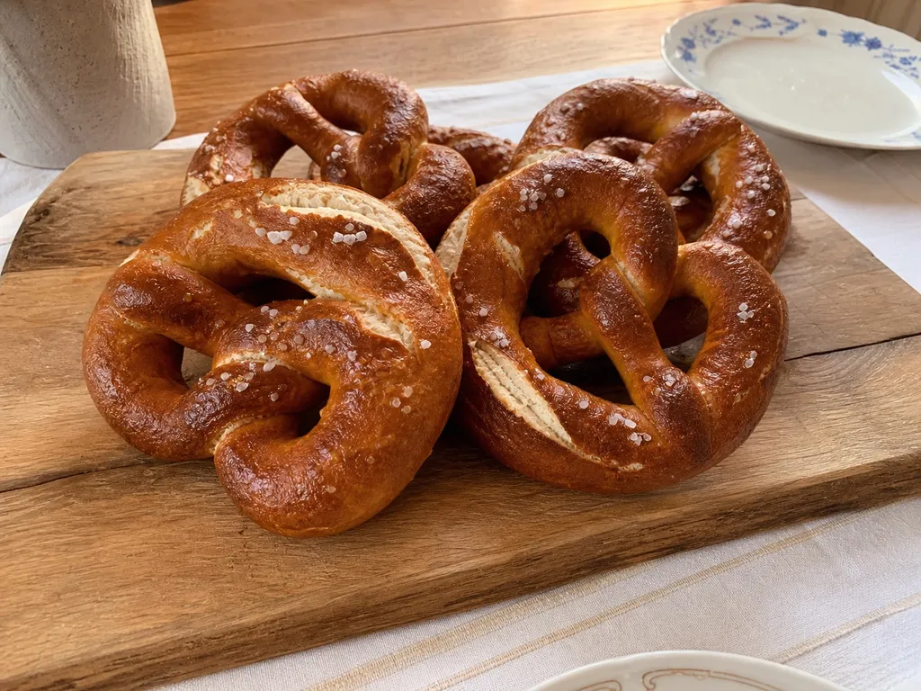 Brezel (Bavarian Soft Pretzels) — plated and served