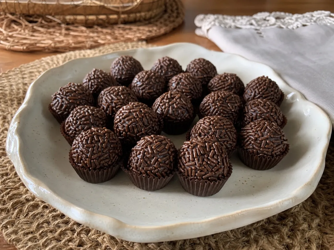 Brigadeiros (Chocolate Fudge Truffles) — served