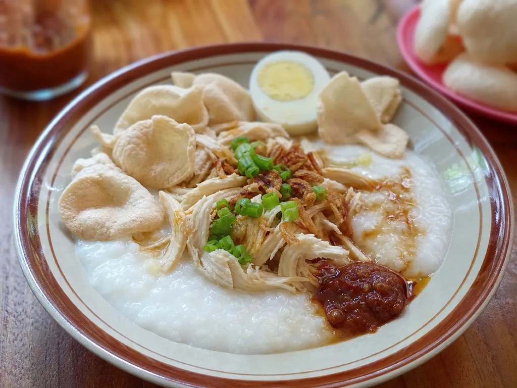 Bubur Ayam — plated and served
