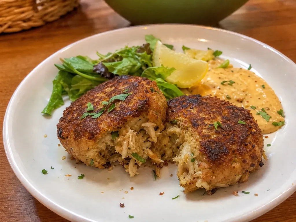 Cajun Crab Cakes — plated and served