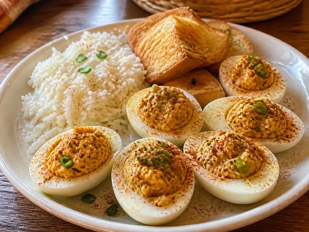 Cajun Deviled Eggs — plated and served